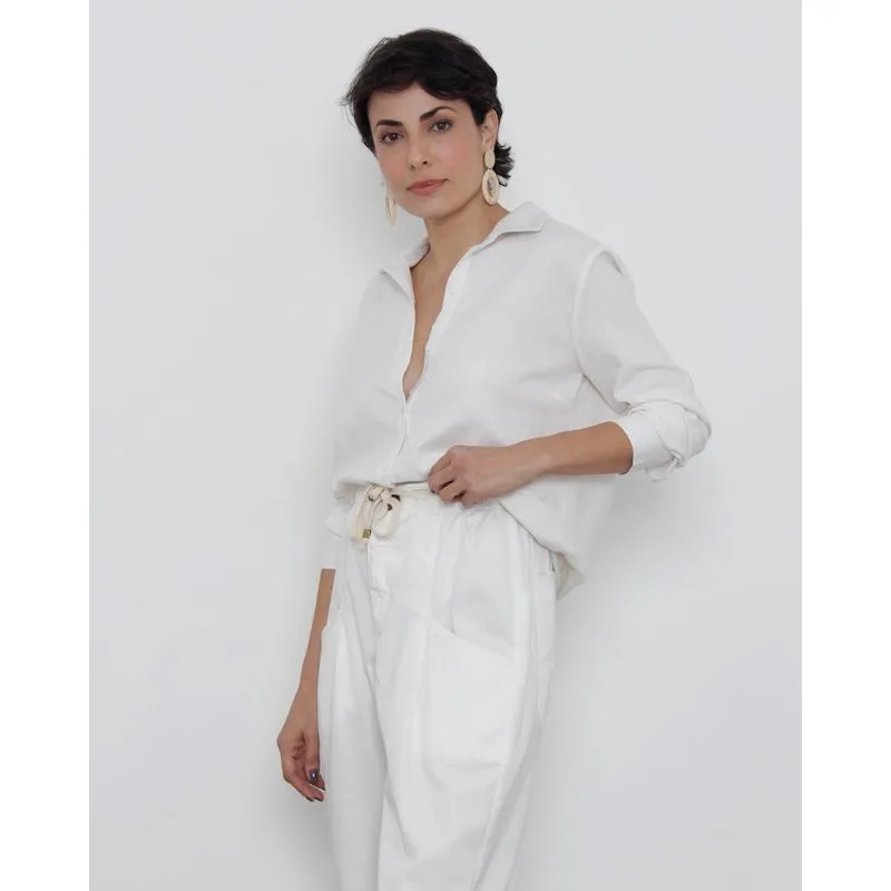 Camisa Feminina Berry & Co. Manga Longa Linho Branca GG