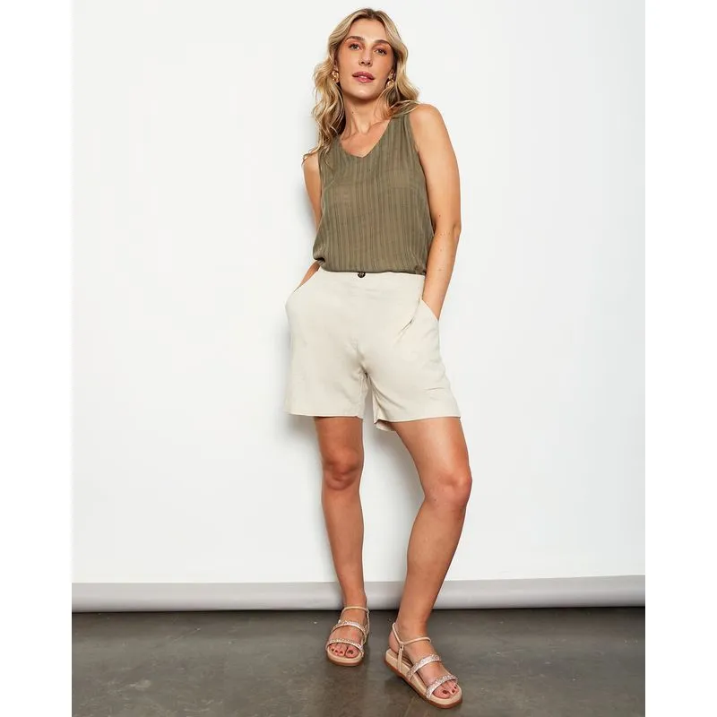 Short Feminino Curto Berry & Co. Viscose com Bolso Bege P