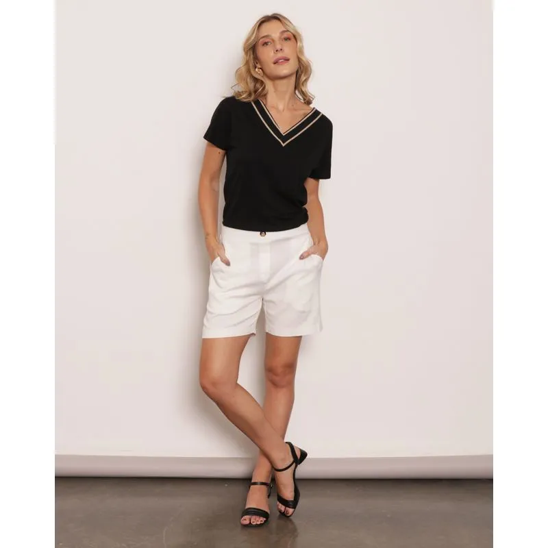 Short Feminino Curto Berry & Co. Viscose com Bolso Branco P