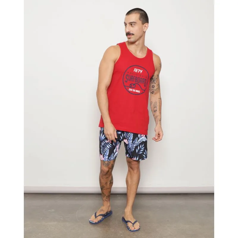 Bermuda Masculina Surf Reta Com Bolsos Estampa Floral Azul P