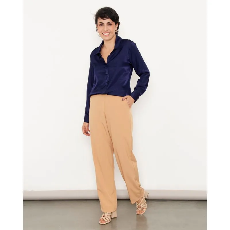 Calça Feminina Berry & Co. Reta Com Bolsos Bege M