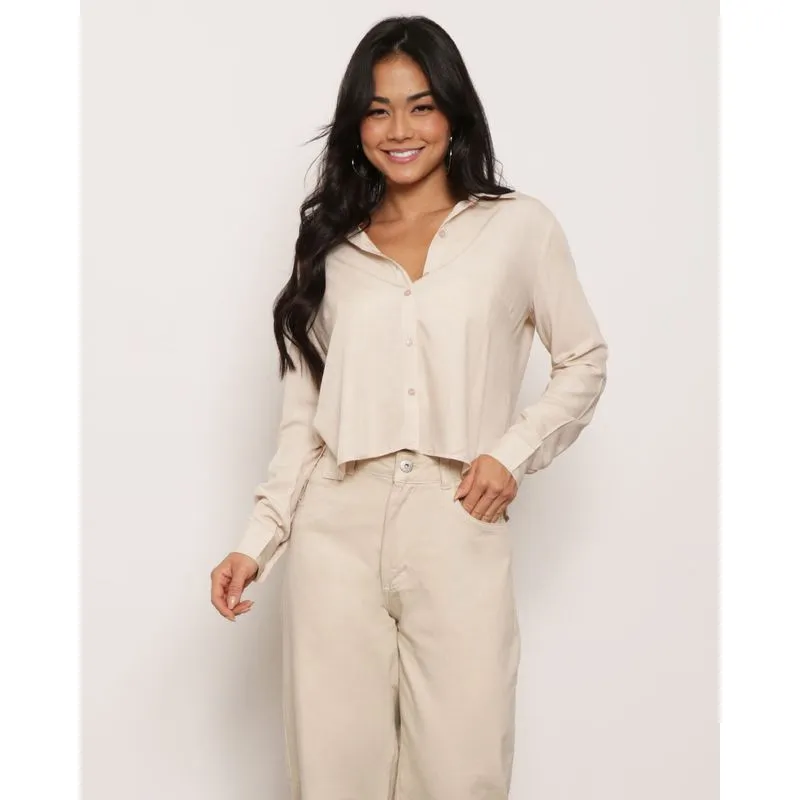 Camisa Feminina Berry & Co. Manga Longa Bege P
