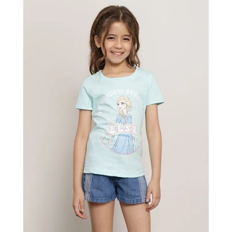 Camiseta Infantil Manga Curta Disney Elsa Frozen Verde 10