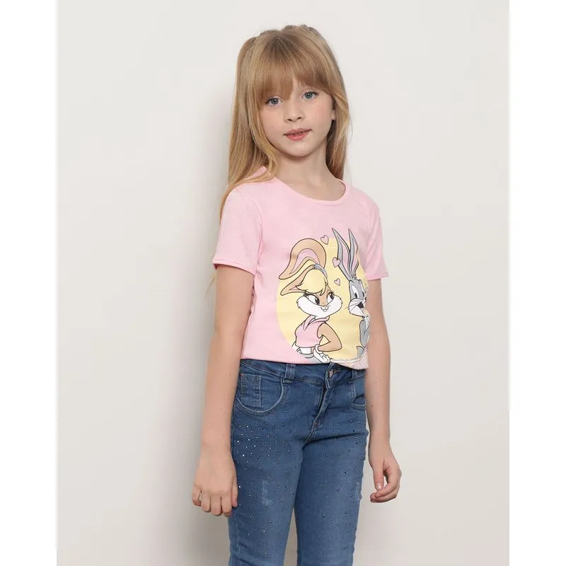 Camiseta Infantil Manga Curta Warner Estampa Pernalonga e Lola Rosa 6