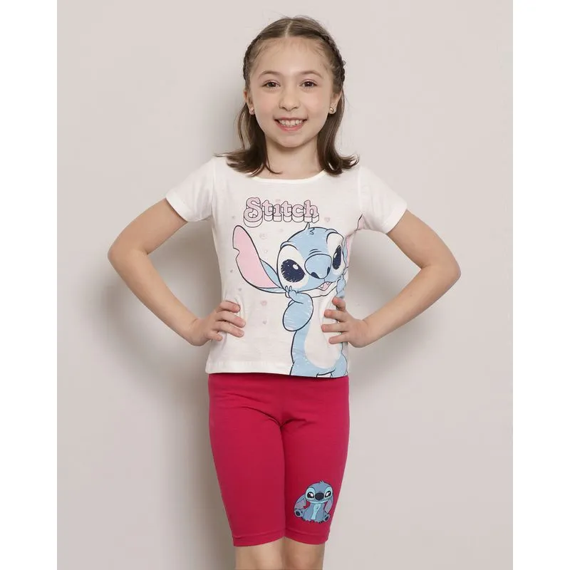 Blusa Infantil Manga Curta Estampa Stitch Disney Off White 8
