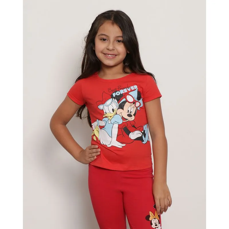 Blusa Infantil Disney Estampa Minnie e Margarida Manga Curta Vermelha 10
