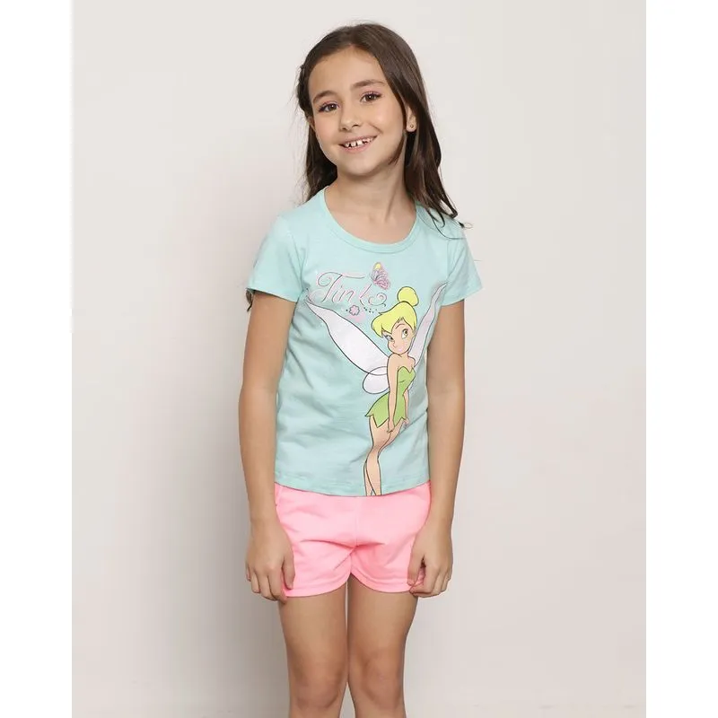 Camiseta Infantil Manga Curta Estampada Disney Sininho Verde 10