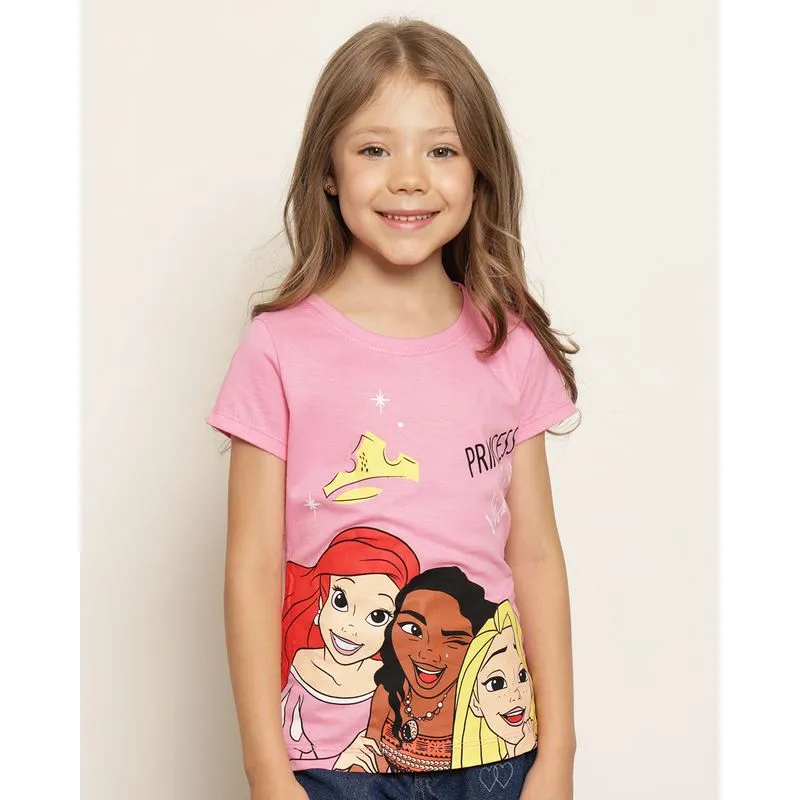 Camiseta Infantil Disney Princesas Manga Curta Rosa 4