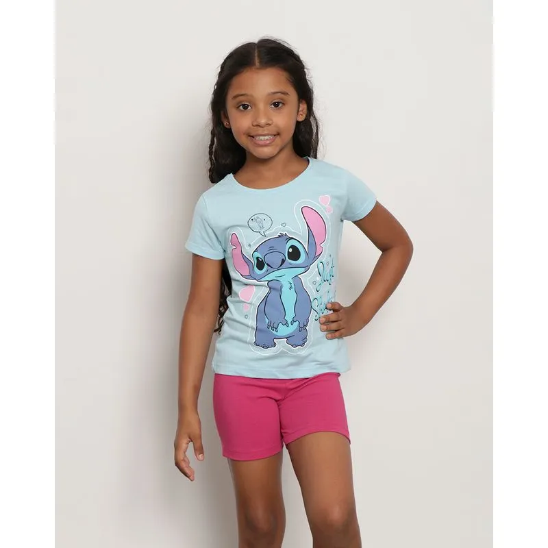 Camiseta Infantil Manga Curta Estampa Do Stitch Azul 10