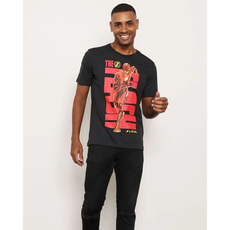 Camiseta Masculina Manga Curta Estampa Flash DC Comics Preta G
