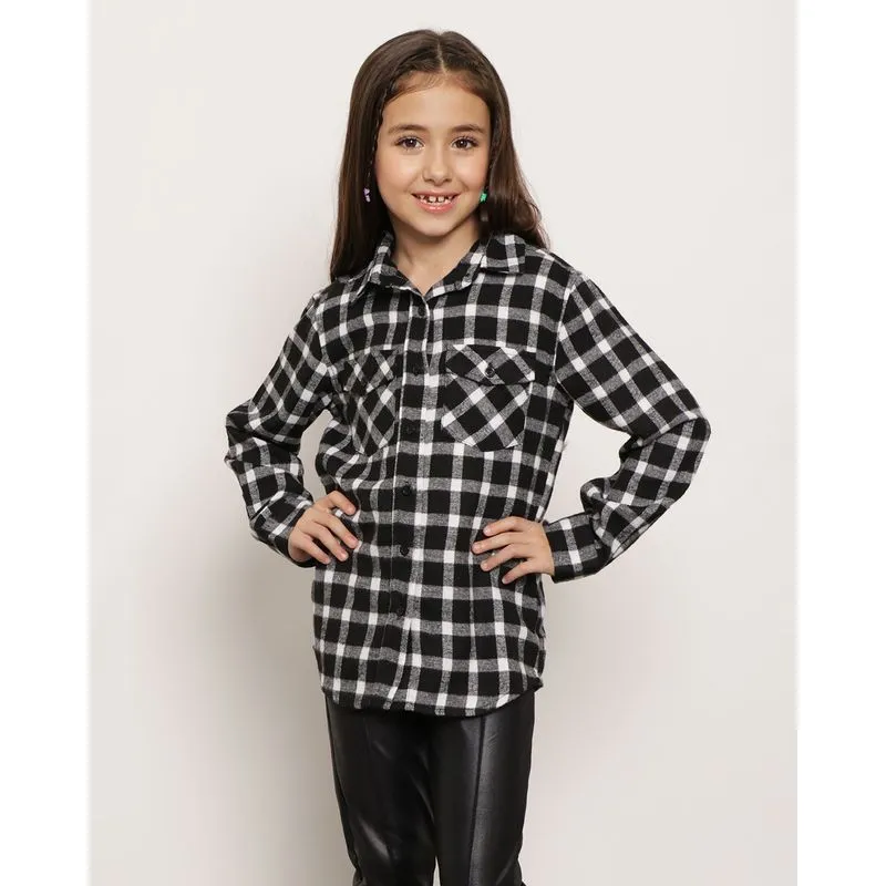 Camisa infantil Manga Longa Flanelada Xadrez Preta 6