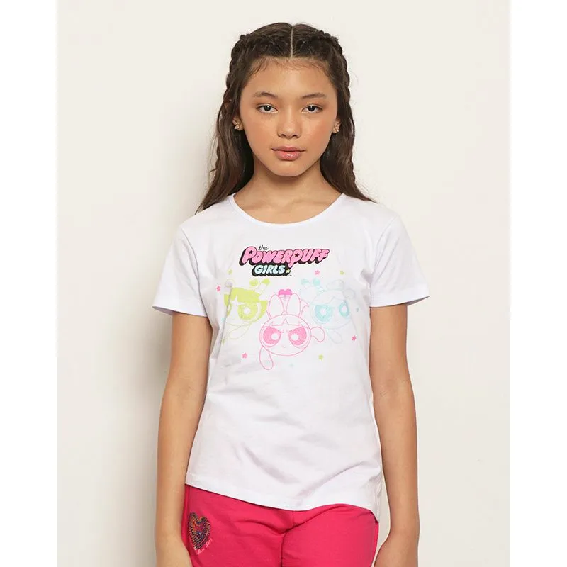 Camiseta Juvenil Manga Curta Estampa As Meninas Super Poderosas Branca 12