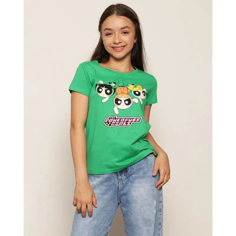 Camiseta Juvenil Menina As Meninas Super Poderosas Estampa Manga Curta Verde 10