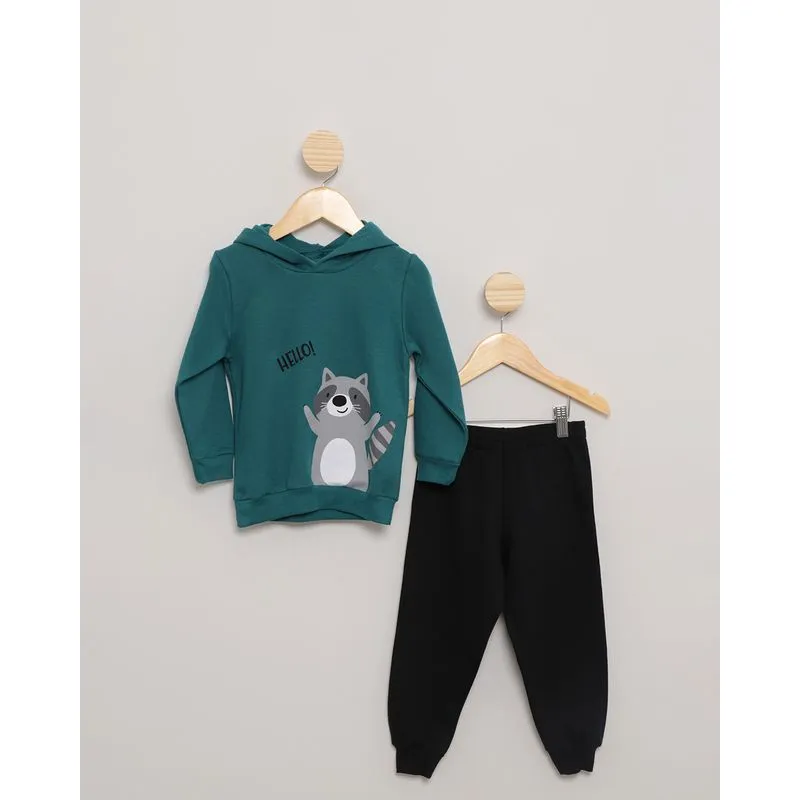 Conjunto Bebê Moletom Estampa Guaxinim Verde 1