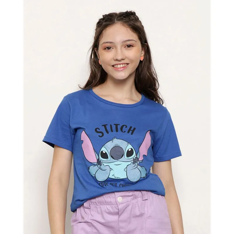 Camiseta Juvenil Manga Curta Disney Stitch Azul 16