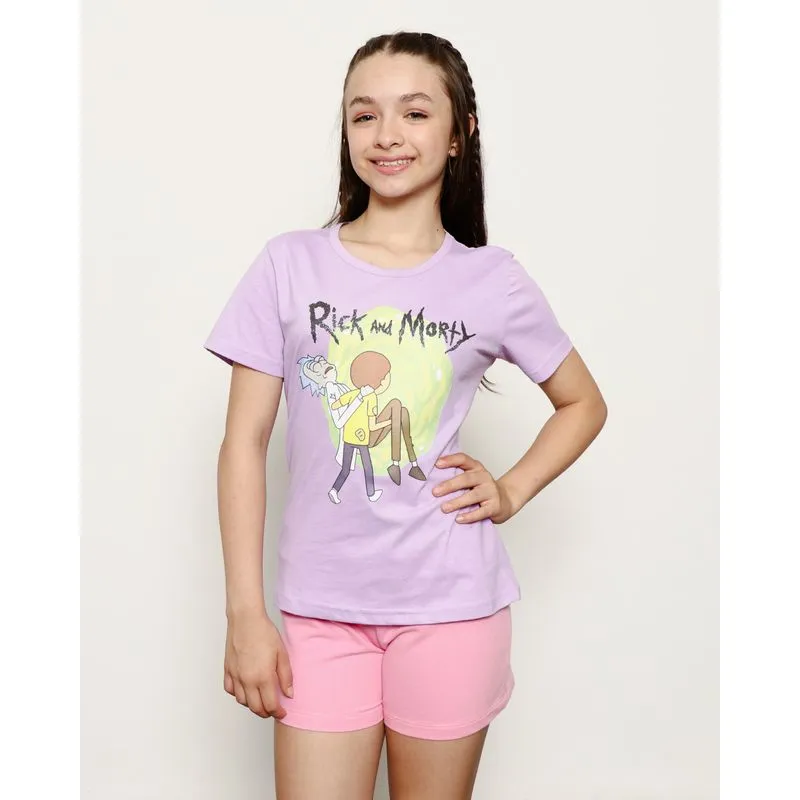 Camiseta Juvenil Menina Warner Rick And Morty com Estampa Frente Lilás 12
