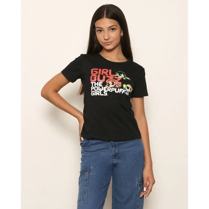 Camiseta Juvenil Cartoon Meninas Super Poderosas Manga Curta Preta 16