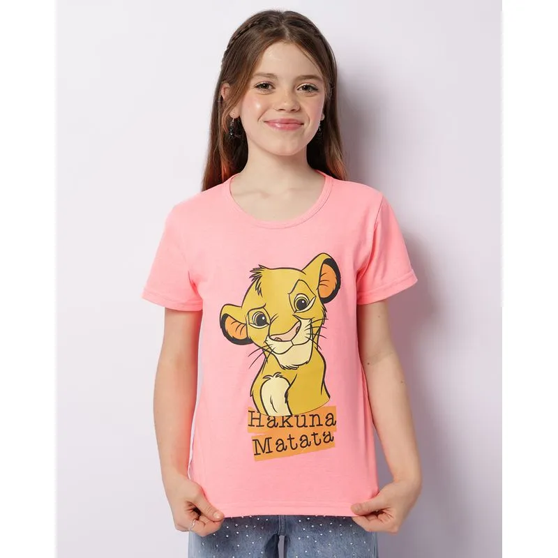 Camiseta Juvenil Simba O Rei Leão Manga Curta Neon Rosa 10