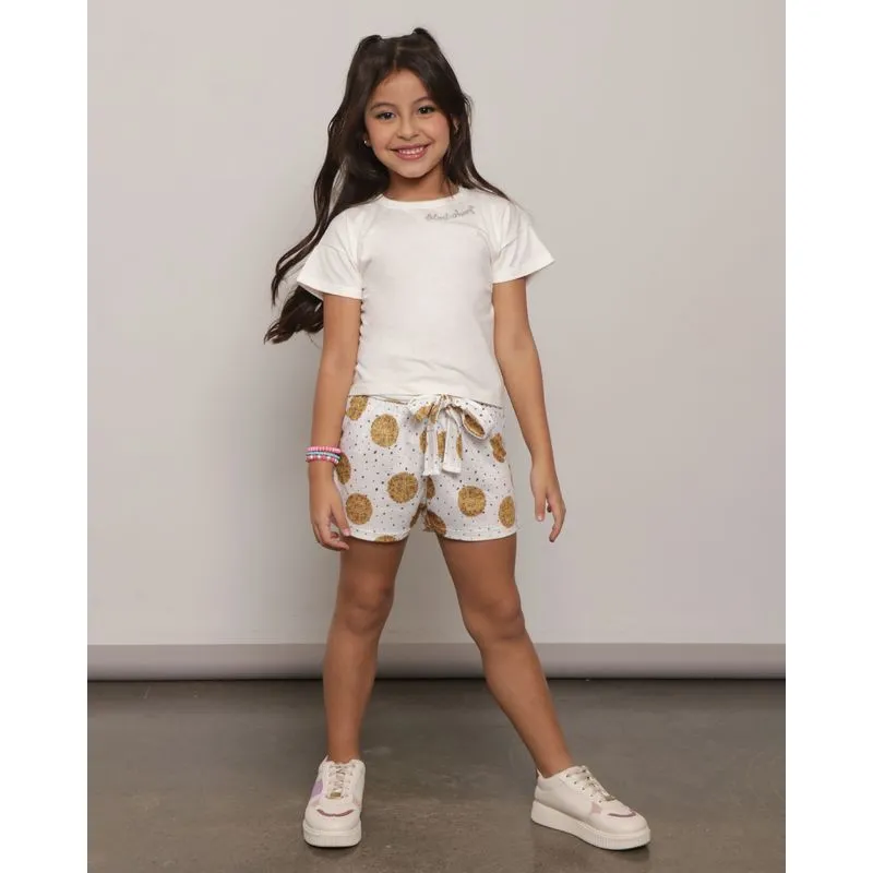 Conjunto Infantil Manga Curta Estampado Off White 4