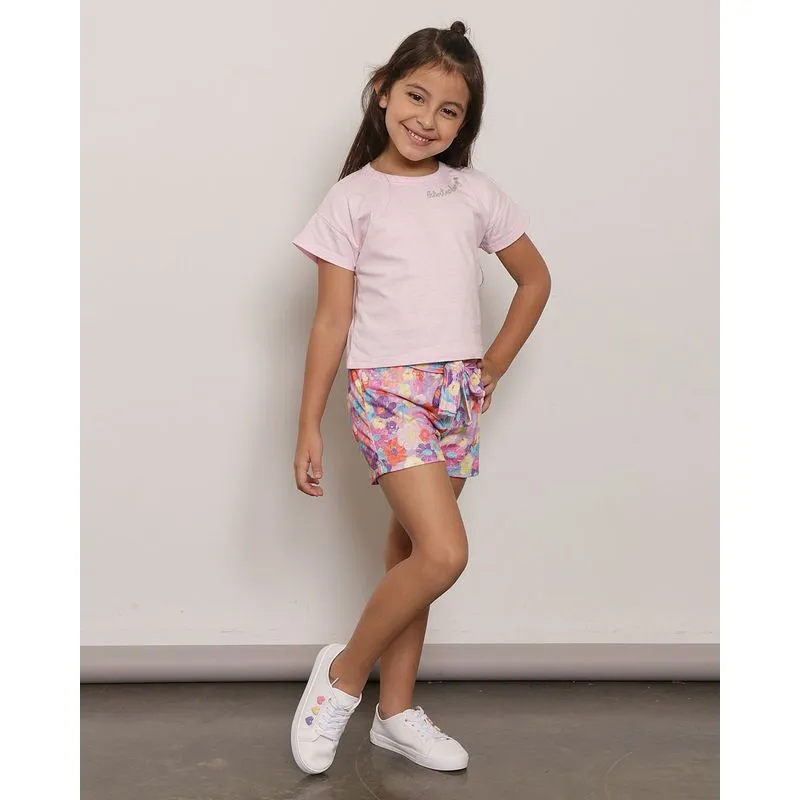 Conjunto Infantil Manga Curta Estampado Floral Rosa 4