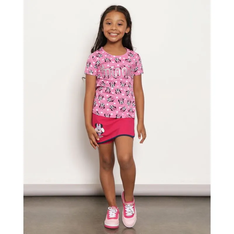 Short Saia Infantil Cotton Minnie Rosa Escuro 4