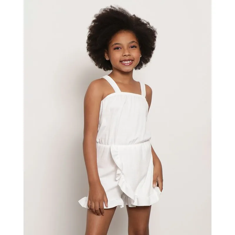 Macaquinho Infantil Alcinha Com Babado Texturizado Off White 4