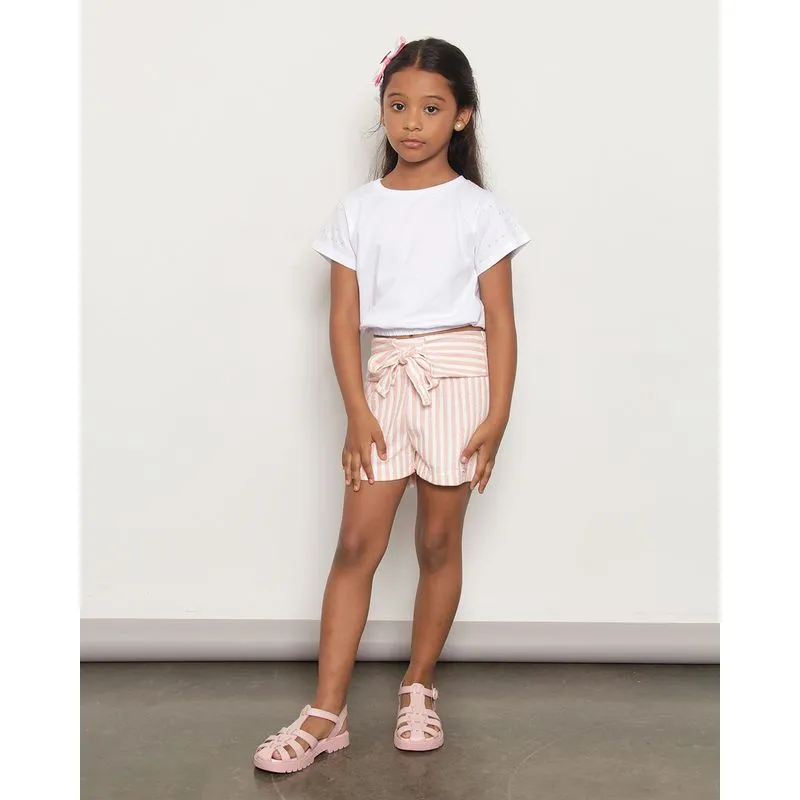 Shorts Infantil Listrado com Aplicação Lurex Rosa 6