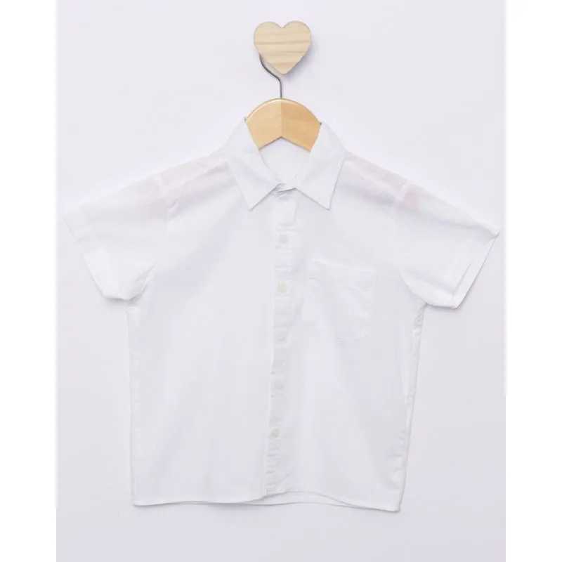 Camisa Bebê Manga Curta Lisa Bolso Frontal Branca 2