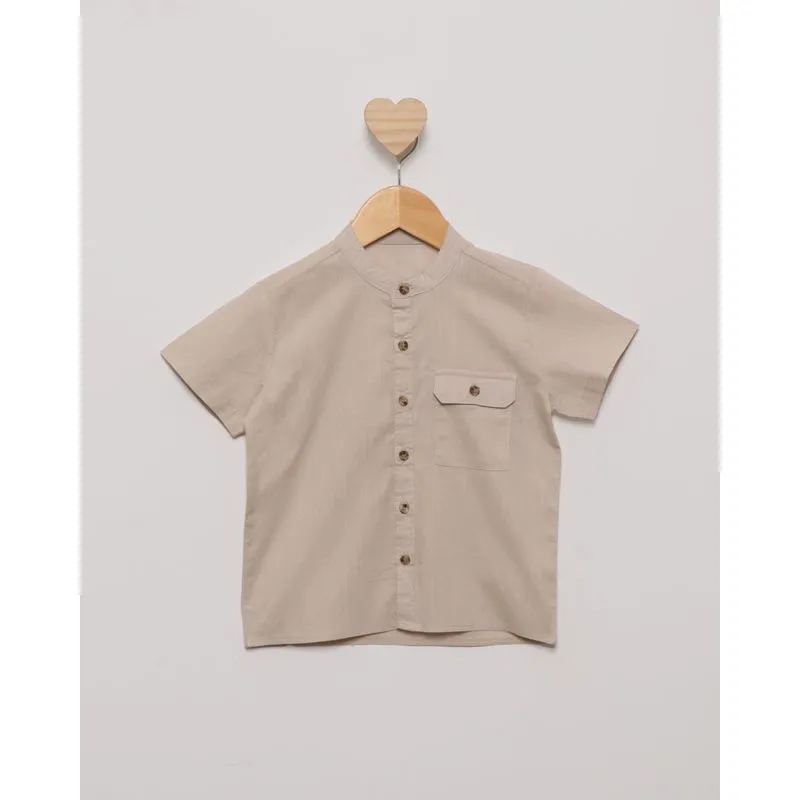 Camisa Bebê Gola Padre Manga Curta Bege 1