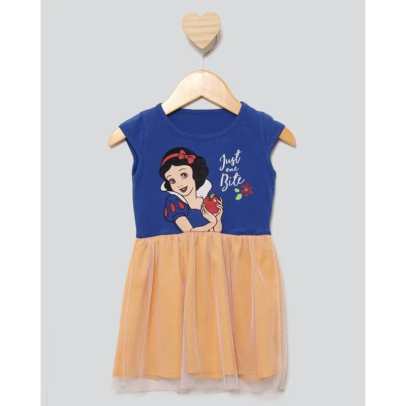 Vestido Bebê Disney Estampa Branca De Neve Tule Com Glítter Azul 1