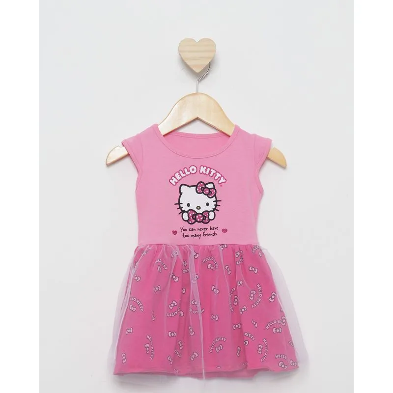Vestido Bebê Manga Curta Com Tule Sanrio Hello Kitty Rosa 3