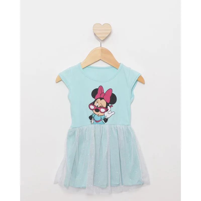 Vestido Bebê Manga Curta Disney Minnie com Tule Verde 3