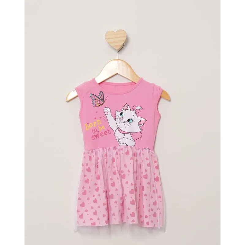 Vestido Bebê Disney Marie Manga Copinho Com Tule Rosa 1