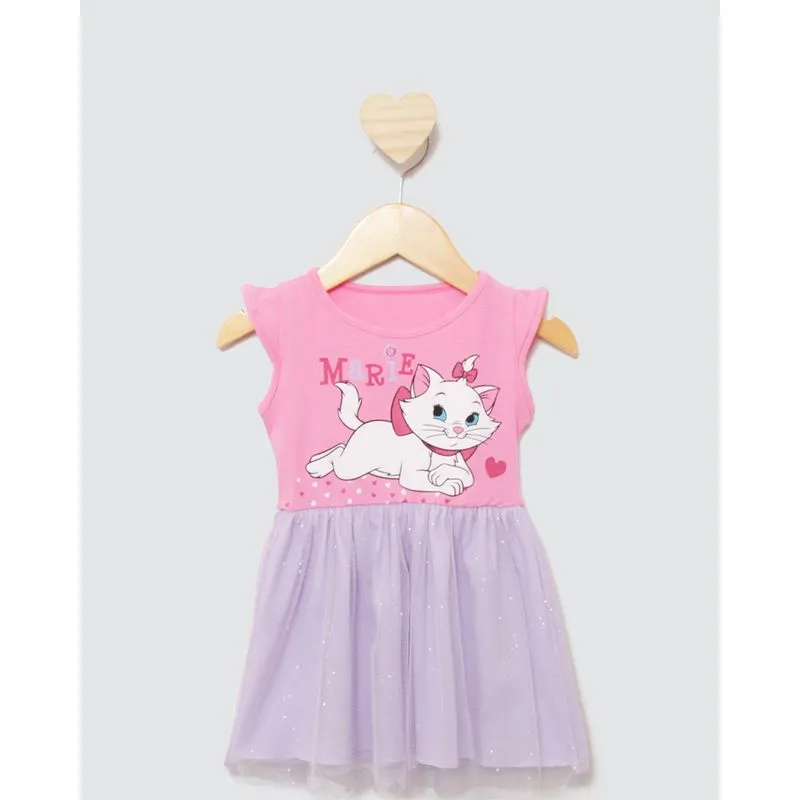 Vestido Bebê Menina Disney Marie Tule com Glitter Rosa 3