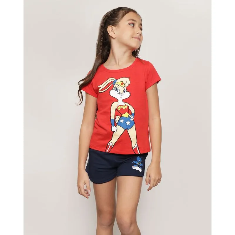Conjunto infantil Curto Warner com Estampa Lola e Piu Piu Vermelho 4
