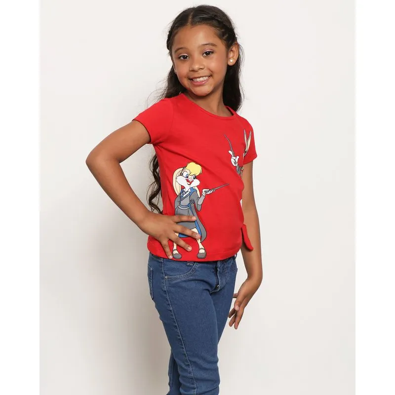 Camiseta Infantil Manga Curta Estampa Pernalonga Warner Vermelha 8