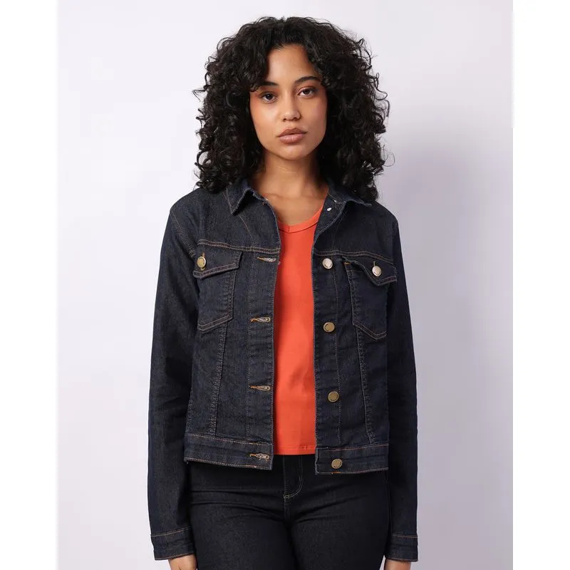 Jaqueta Jeans Feminina Manga Longa Azul G