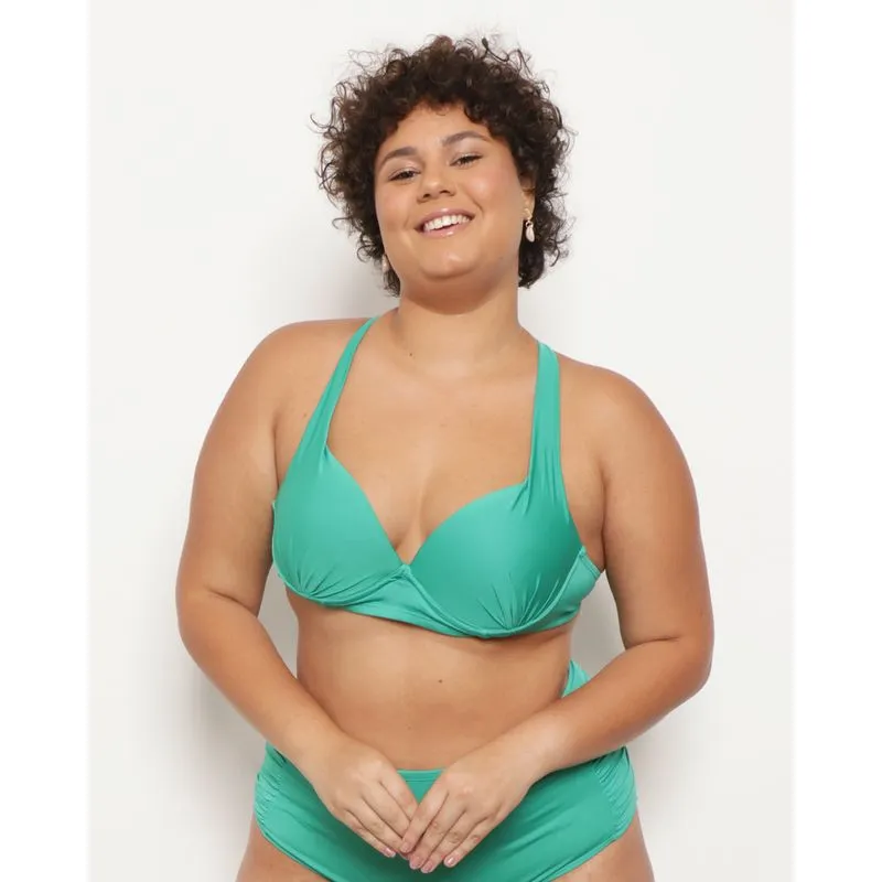 Biquíni Calcinha Plus Size Feminina Avulso Drapeado Verde 48
