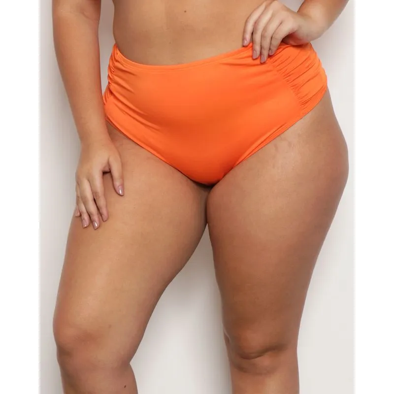 Biquíni Calcinha Plus Size Feminina Avulso Drapeado Laranja 48