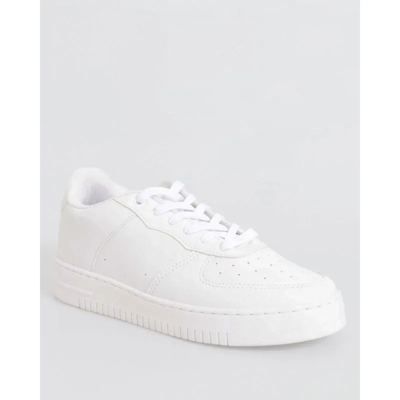 Tênis Feminino Flatform Com Recorte Cadarço Casual Branco 37