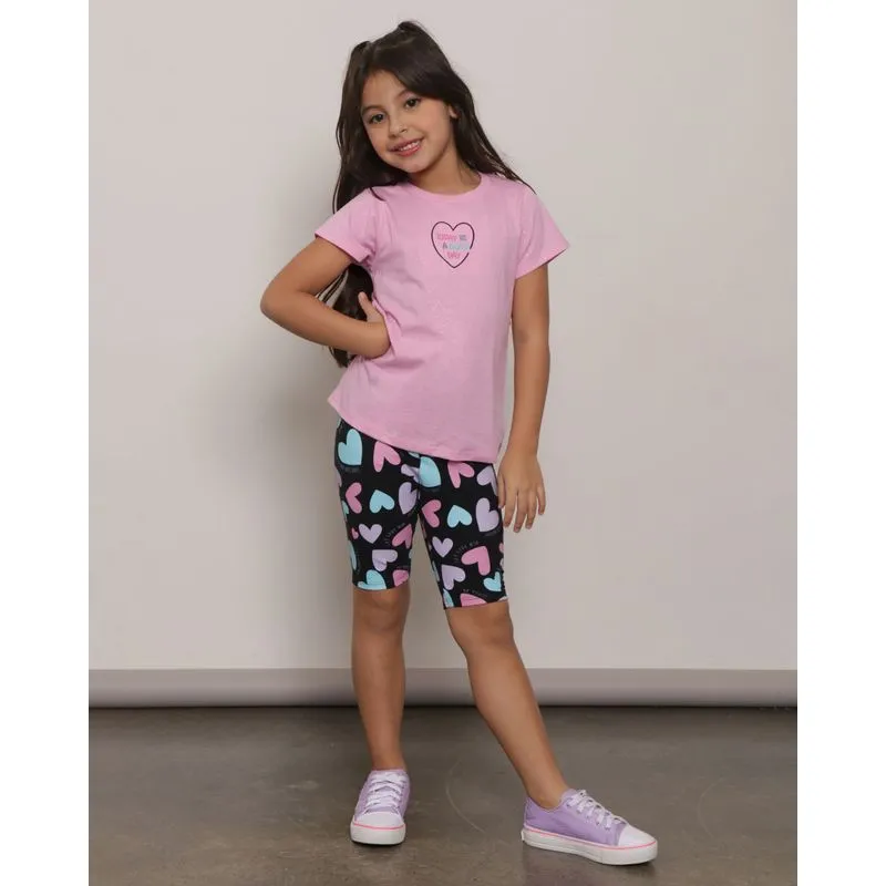 Conjunto Infantil Manga Curta Estampado Rosa 6