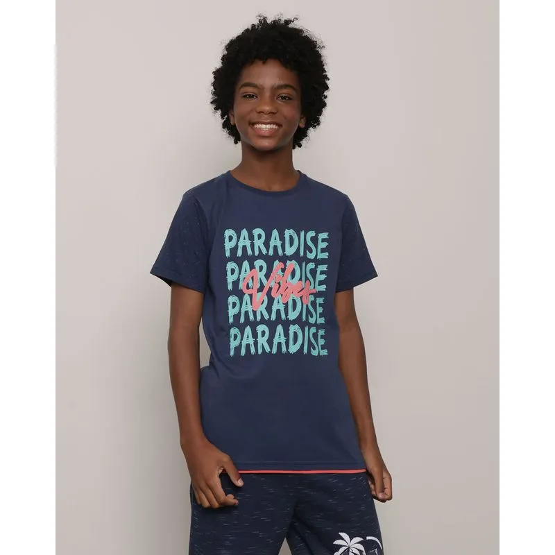 Camiseta Juvenil Paradise Manga Curta Marinho 10