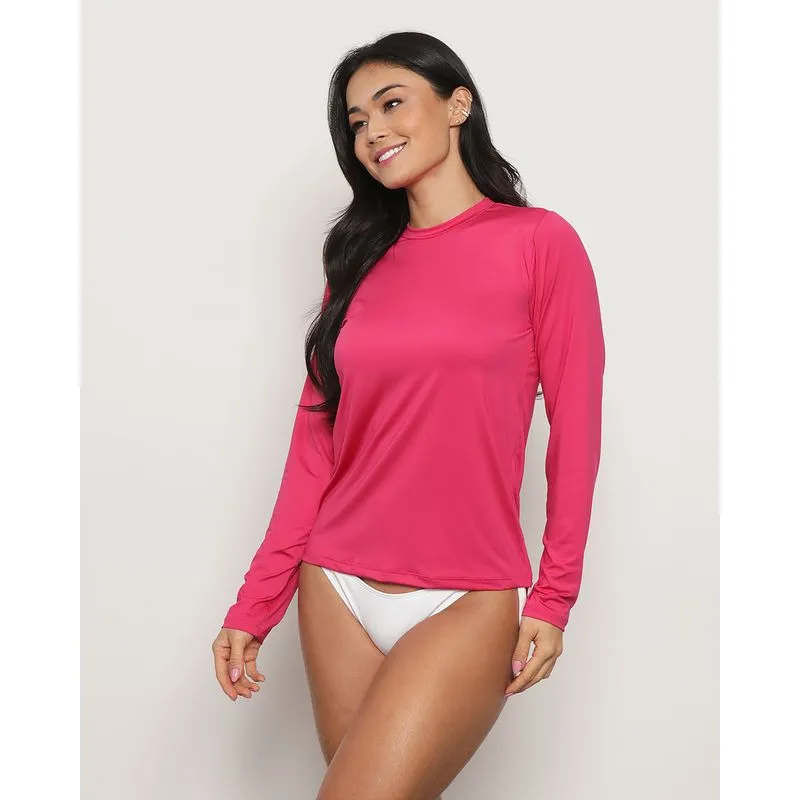Blusa Feminina Manga Longa Praia Proteção UV Rosa P