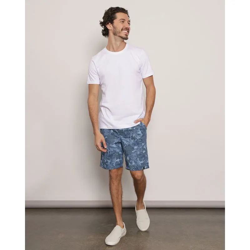 Bermuda Masculina Sarja Com Elástico Estampa Folhagem Azul M