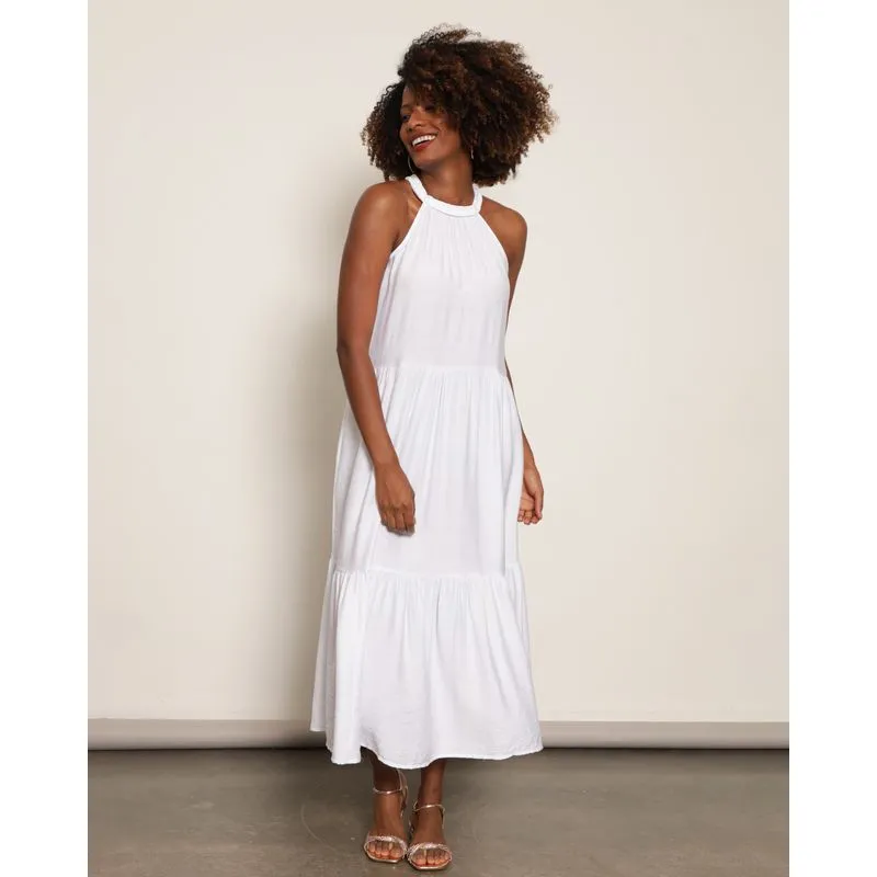 Vestido Feminino Berry & Co. Três Marias Midi com Bolsos Off White P