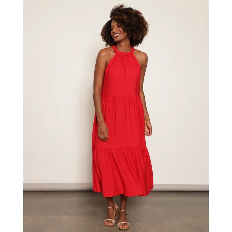 Vestido Feminino & Co. Berry Três Marias Midi Vermelho P