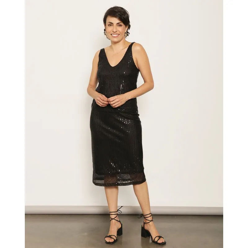 Saia Feminina Midi Com Paetês Preta G