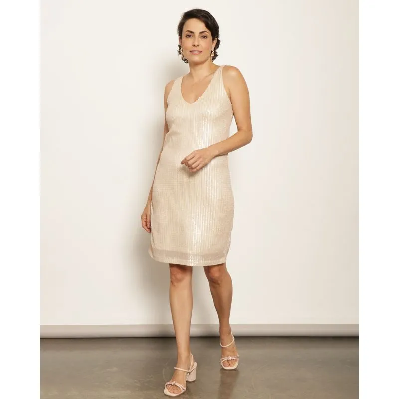 Vestido Feminino Berry & Co. Alcinha Midi Paetê Bege Claro P