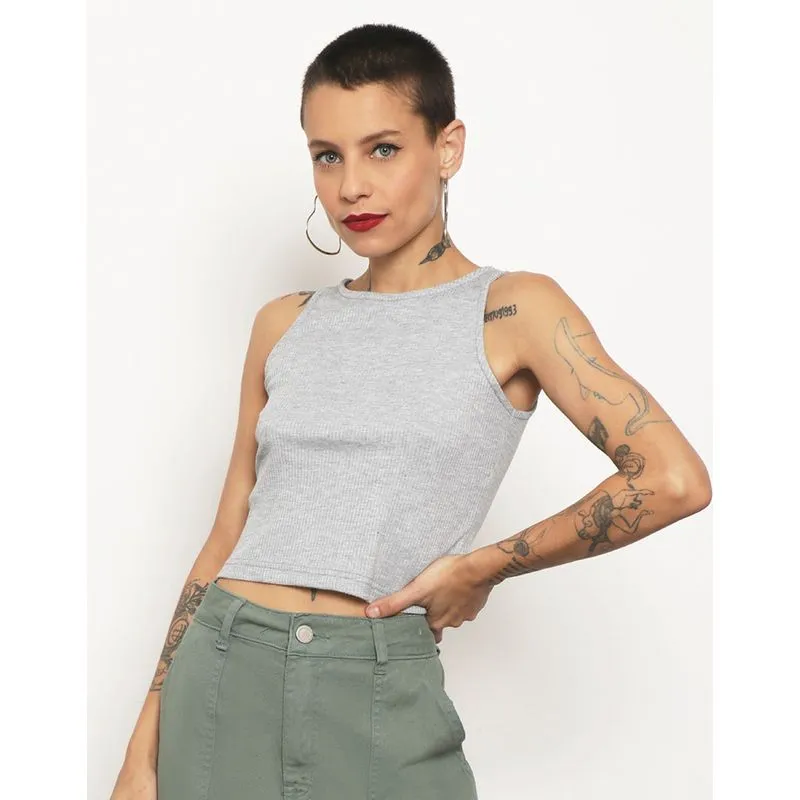 Regata Feminina Cropped Canelada Cinza P