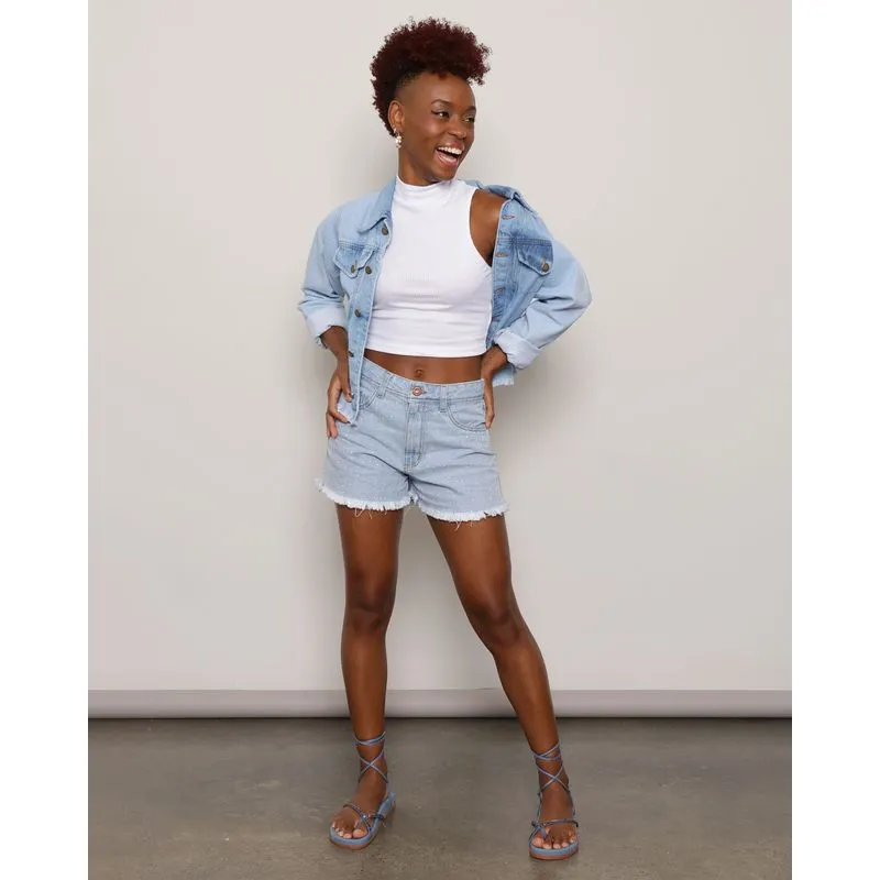 Short Jeans Feminino Reto Com Strass 42
